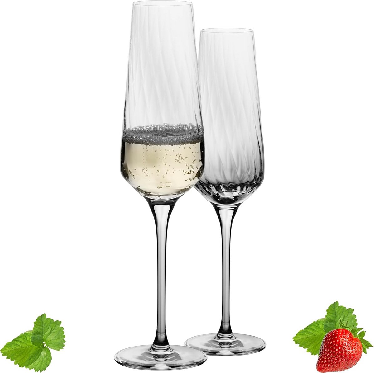 Elegante Champagneglazen Set van 2 - Ribbel Design, Vaatwasmachinebestendig, 200 ml
