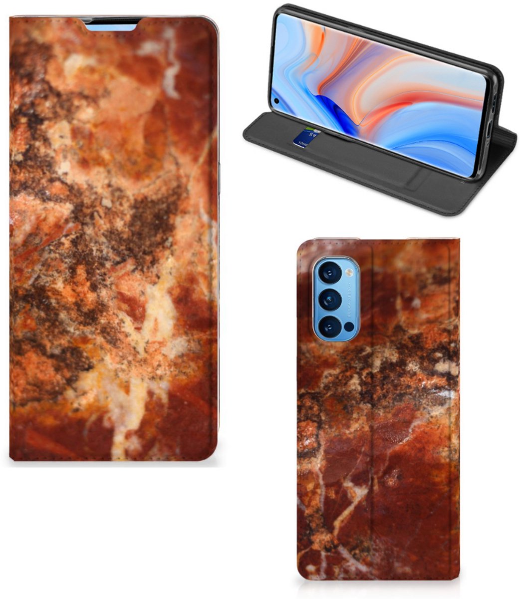 Standcase Hoesje voor OPPO Reno4 Pro 5G Standcase Marmer Bruin