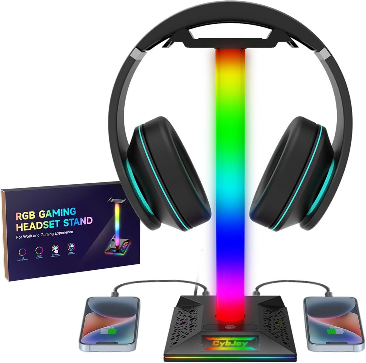 RGB Gaming Hoofdtelefoonstandaard met USB Oplaadpunten en Lichtmodi
