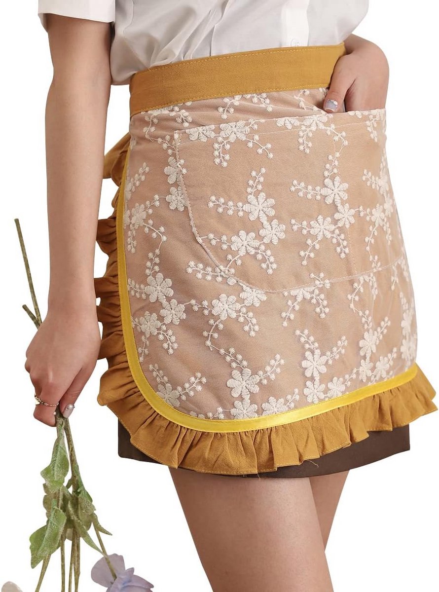 Halve Taille Schort voor Dames - Katoenen Dubbelzijdig Geborduurd Server Schort