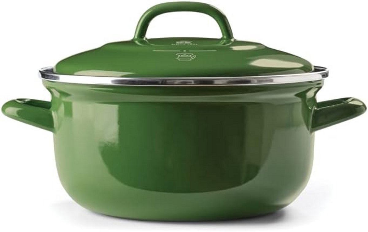 Ronde geëmailleerde braadpan met deksel - 20cm, inductie en ovenbestendig, groen