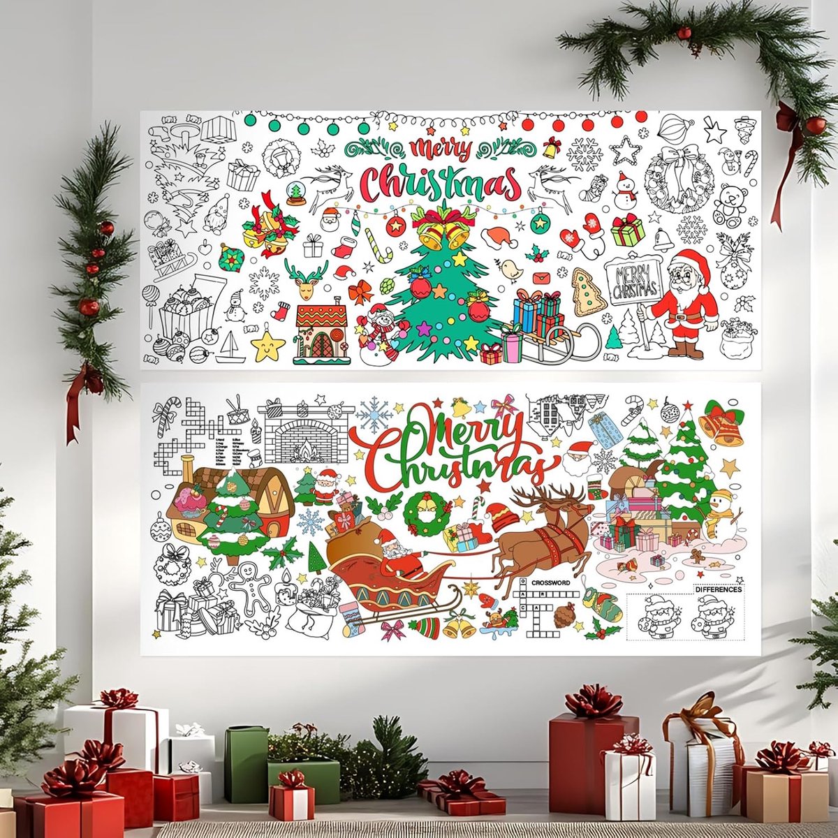 Grote Kleed Kleurplaat voor Kersttafel, 2 Stuks Knutselpapier
