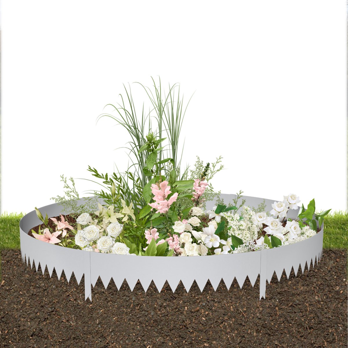 ACXIN Gazonrand - Metalen Bloembed Rand - Gegalvaniseerd en Roestbestendig - Flexibele Tuinrand voor Bloembed en Tuinpad - Zilver - 20x100 cm - 10 Stuks