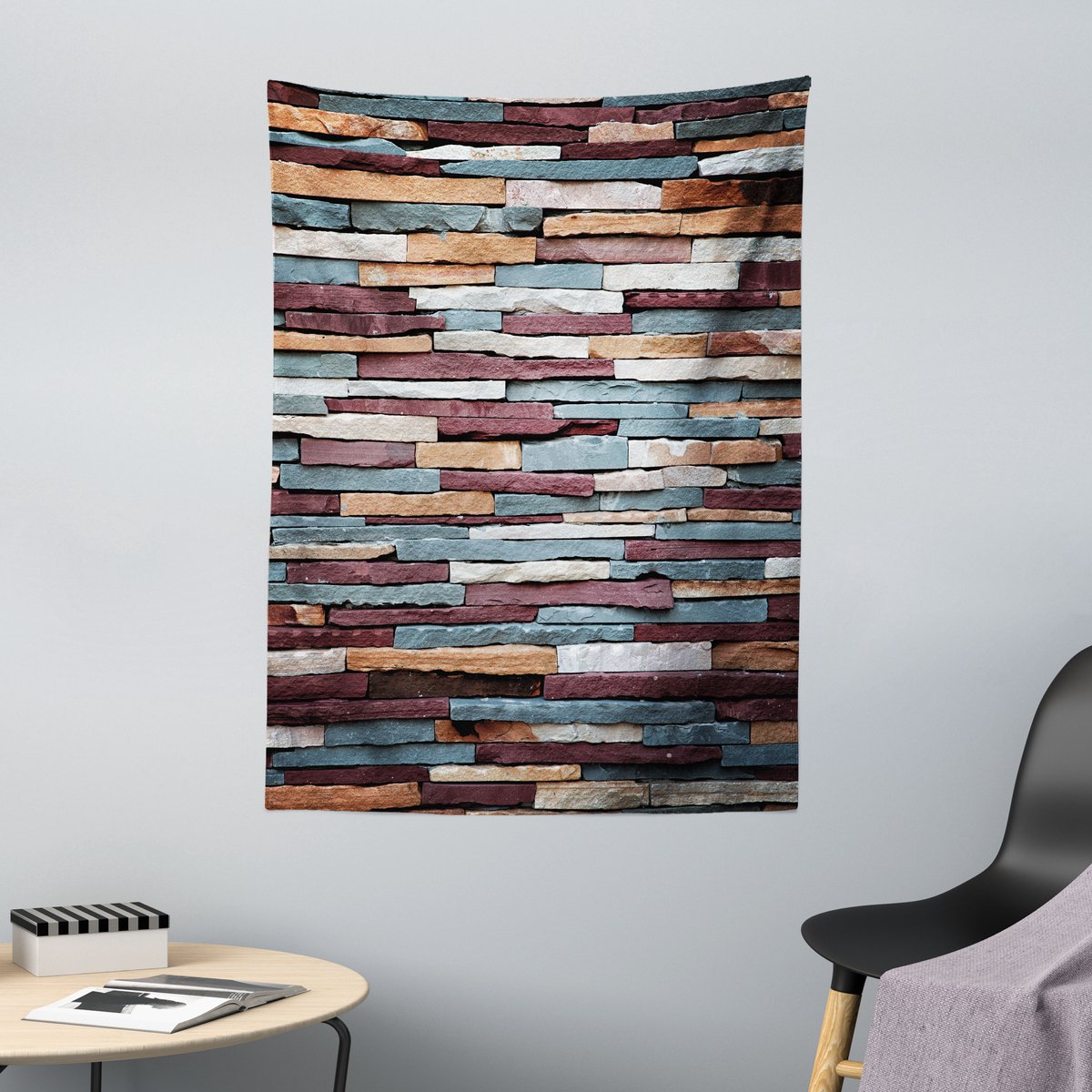 ABAKUHAUS Urban Wandtapijt en Sprei, Kleurrijk Steentjesdesign, 110 x 150 cm, Teal