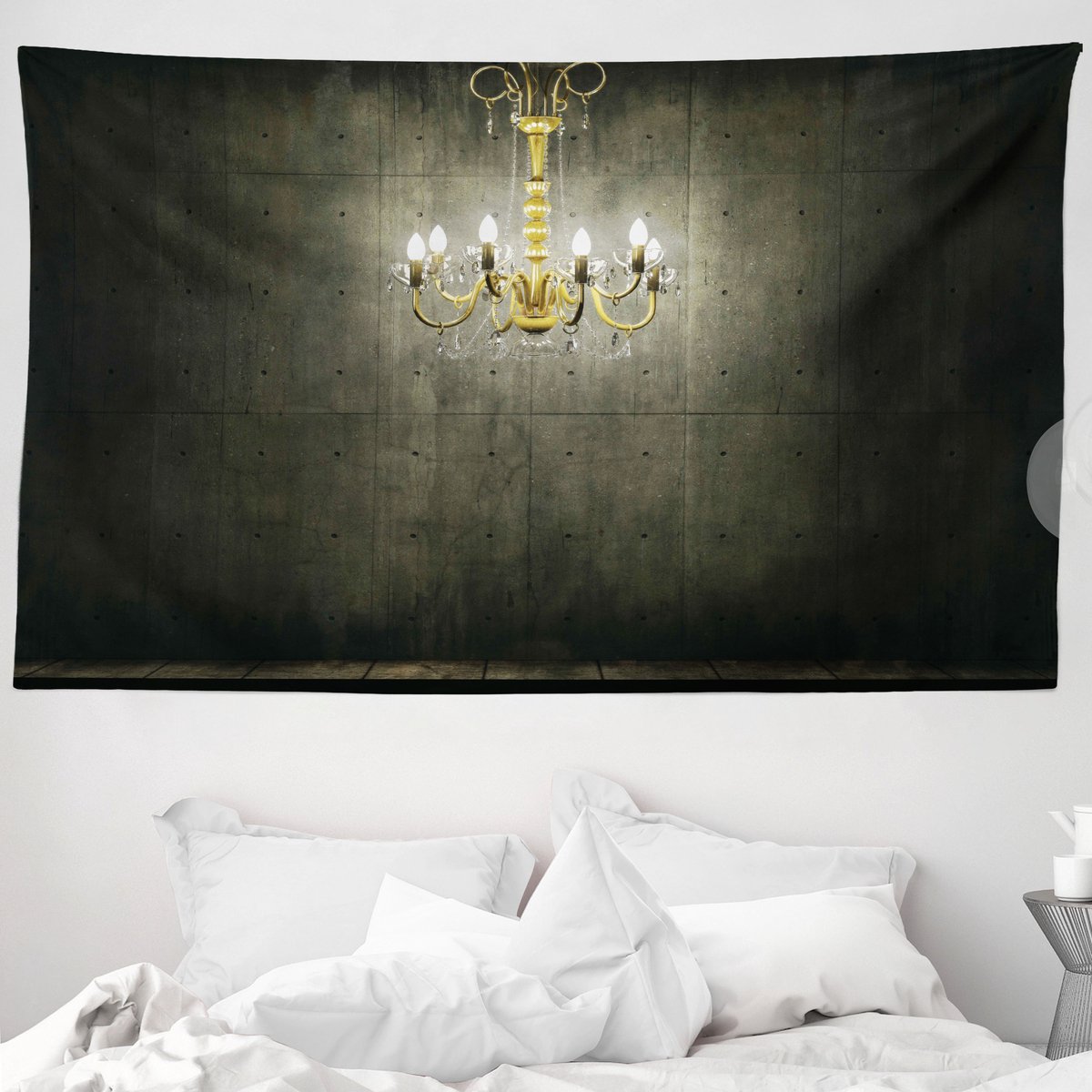 ABAKUHAUS Grunge Wandtapijt en Sprei, Klassieke Donkere Kroonluchter, 230 x 140 cm, Grijs 