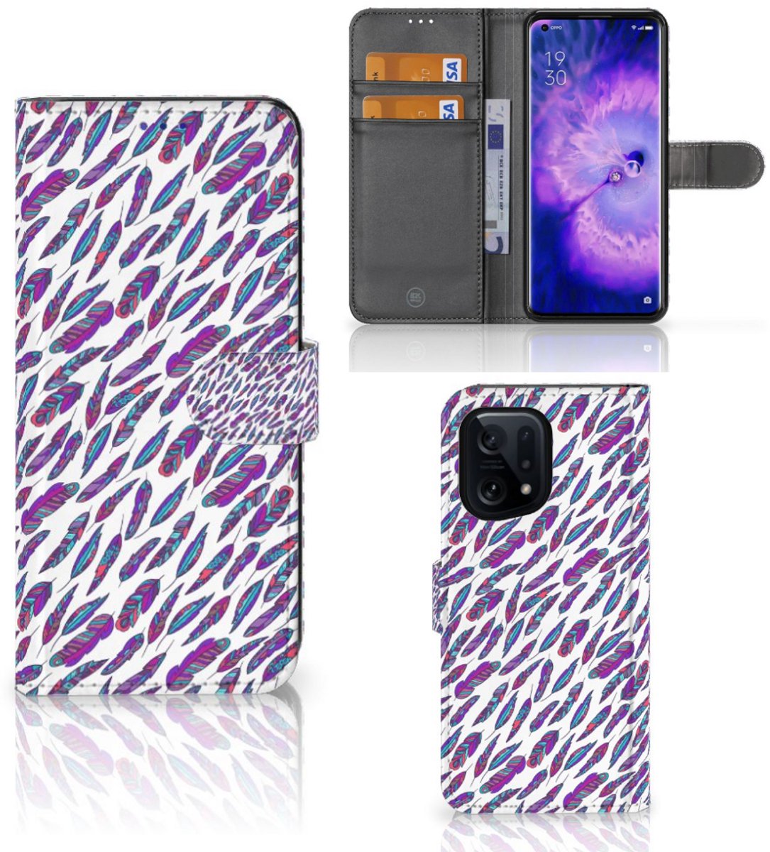 OPPO Find X5 Telefoon Hoesje Feathers Color