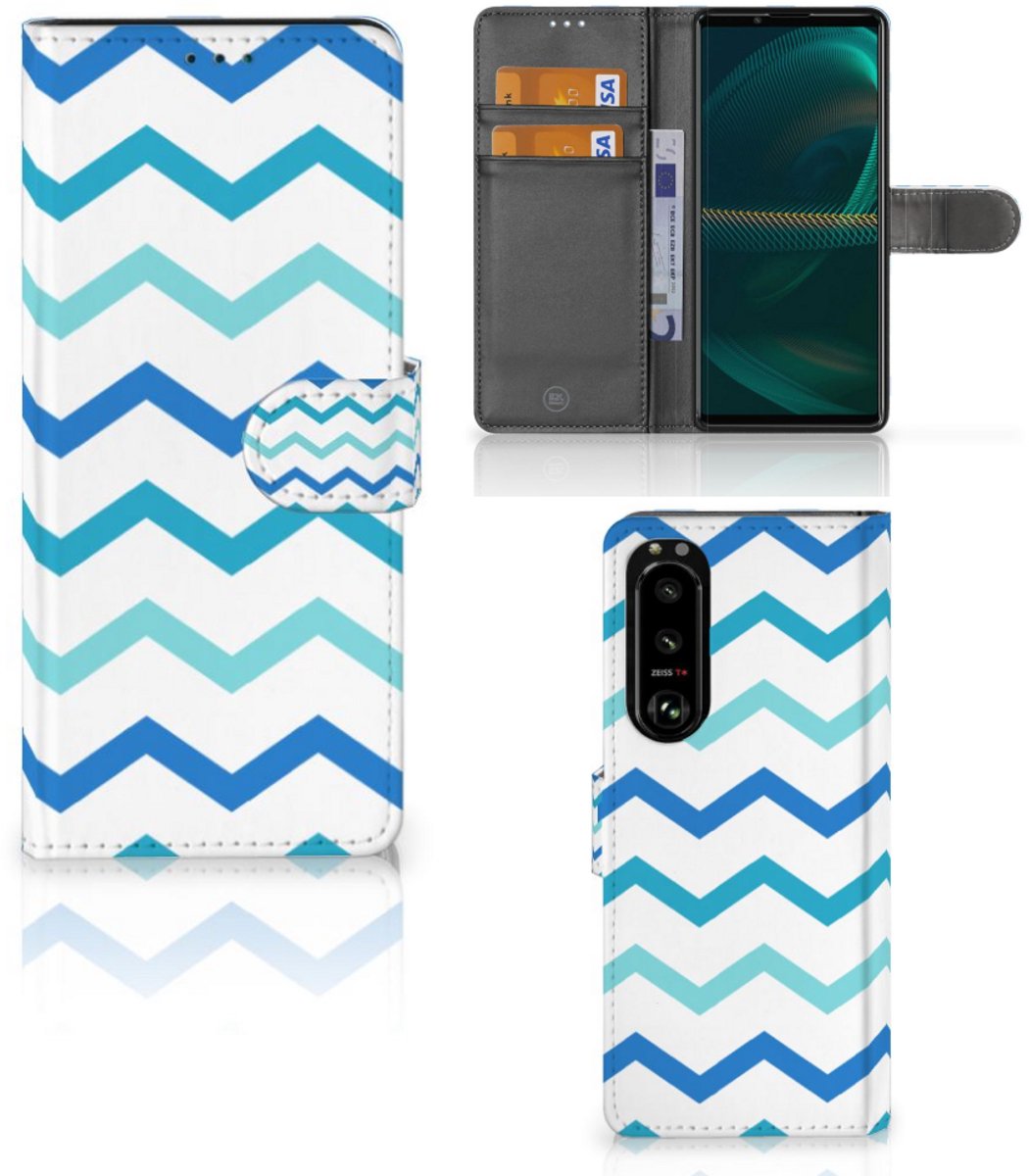 Sony Xperia 5III Telefoon Hoesje Zigzag Blauw