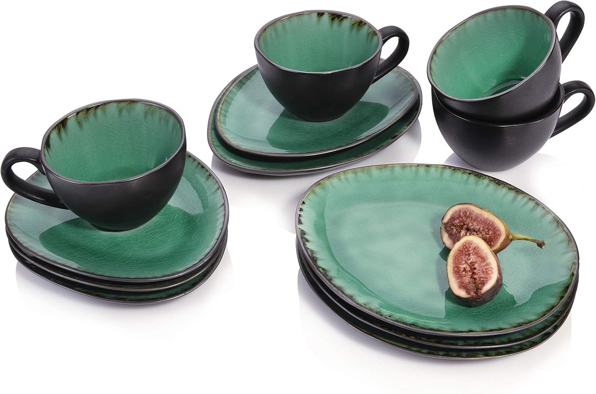 Porcelain Coffee Set 12-Piece - Vintage Look with Crackle Effect