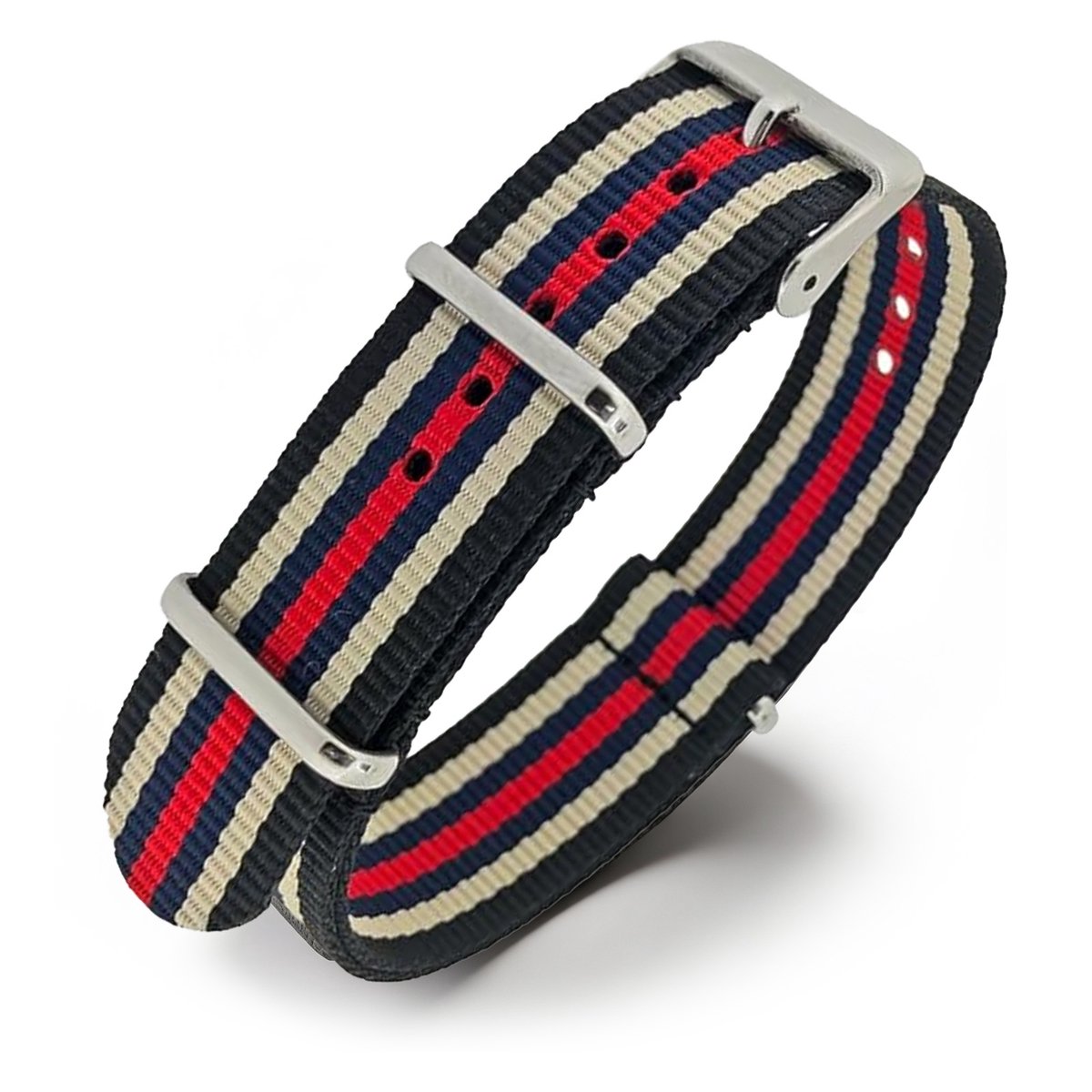 NATO Horlogeband G10 Military Nylon Strap - Zwart Zand Blauw Rood 22mm