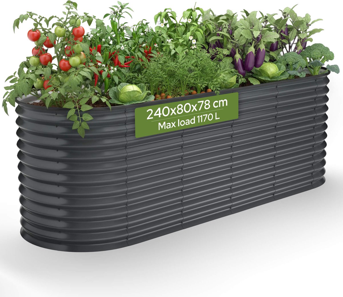AREBOS Verhoogde Plantenbak Ovaal 240x80x78 cm Verzinkt Staal 1170L Tuinbed
