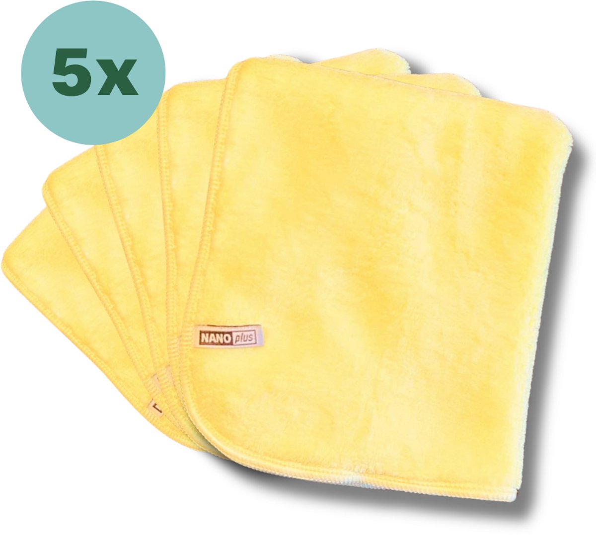Nano Plus 5x Premium Schoonmaakdoek Geel 36x31cm - Nanovezeldoeken: Sterker en Efficiënter dan Microvezeldoekjes - Wasbaar - Voor Koken, Keuken, Badkamer, Glas, Auto Wassen, Inductie Kookplaat, Keramische Kookplaat - Schoonmaakdoekjes – Handdoek