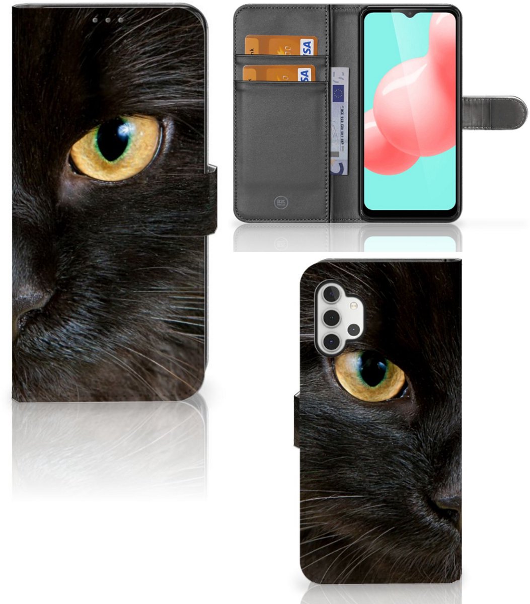 Samsung Galaxy A32 5G Telefoonhoesje met Pasjes Zwarte Kat