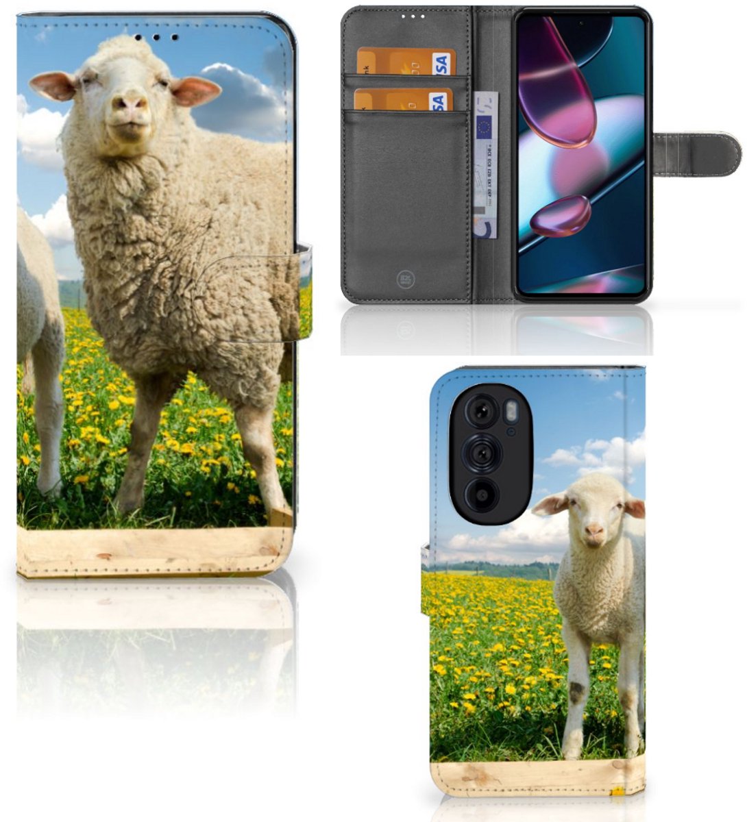 Motorola Edge 30 Pro Telefoonhoesje met Pasjes Schaap en Lammetje