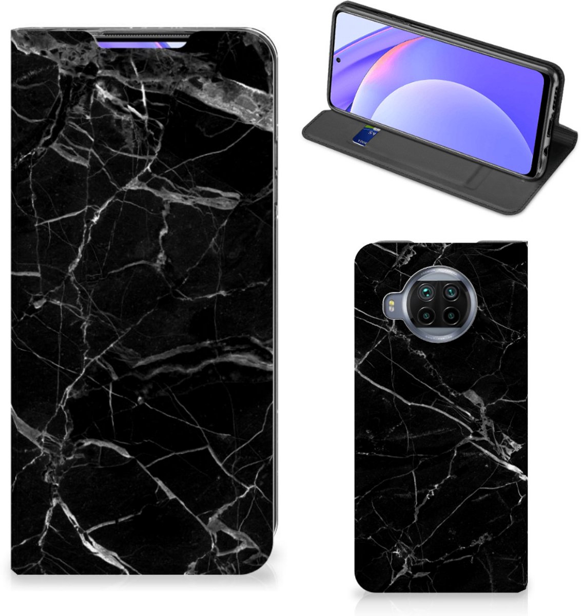 Xiaomi Mi 10T Lite Standcase Marmer Zwart - Origineel Cadeau Vader