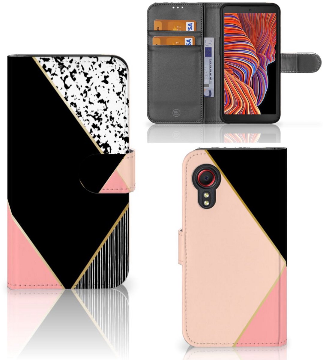 Samsung Galaxy Xcover 5 Book Case Zwart Roze Vormen