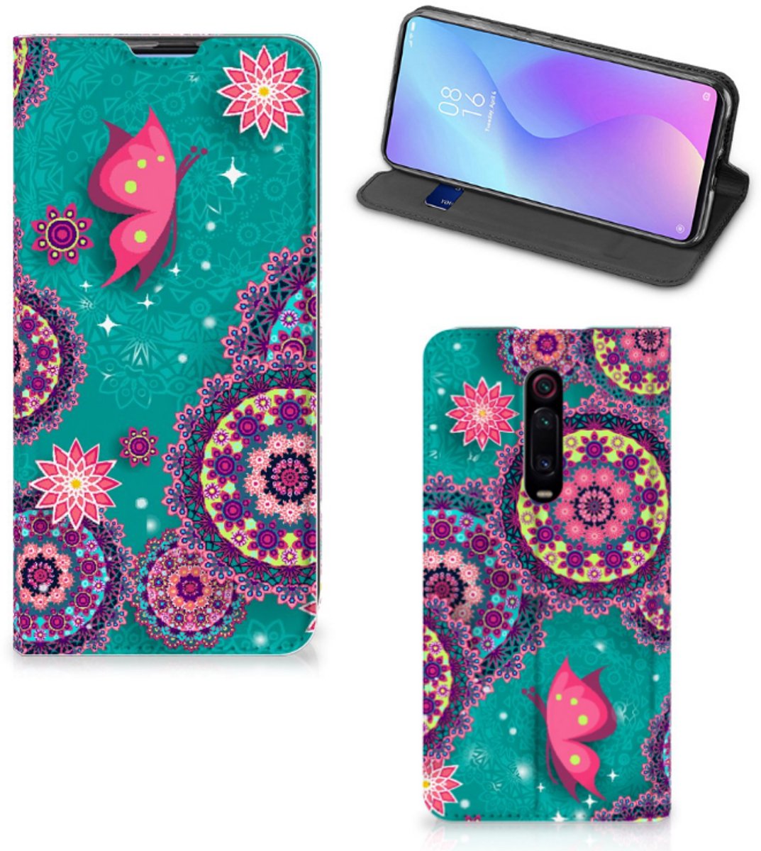 Book Case voor Xiaomi Redmi K20 Pro Bookcase Cirkels en Vlinders