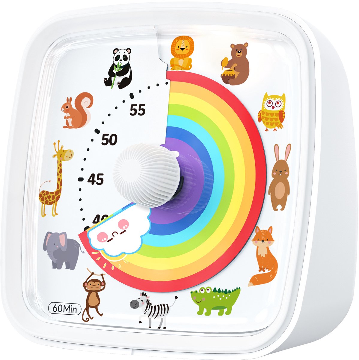 Visuele timer voor kinderen - 60 minuten afteltimer - Tijdmanagementtools voor in de klas, huiswerk, koken , Dieren - Wit