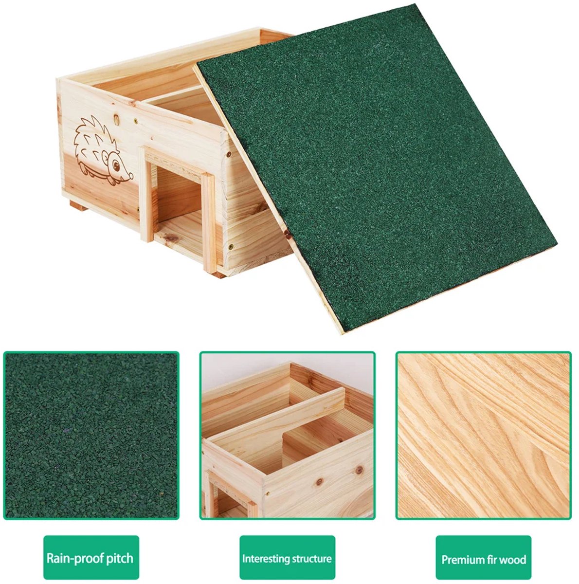 LeeuwenChoice® Houten Egelhuisje - Kleine Dierenopvang - Egel Schuilplaats - Predator Proof - Egel Slaapbank - Habitat Nestkast met Dakbedekking - 38x38x22cm