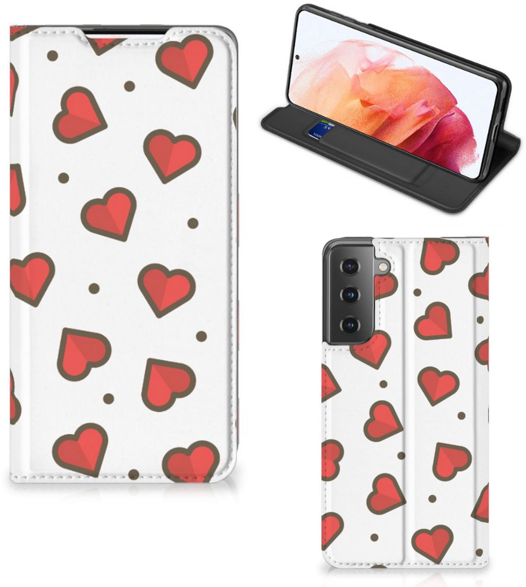 Book Case voor Samsung Galaxy S21 Hoesje met Magneet Hearts