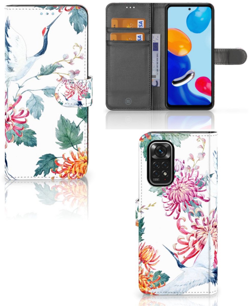 Xiaomi Redmi Note 11/11S Telefoonhoesje met Pasjes Bird Flowers