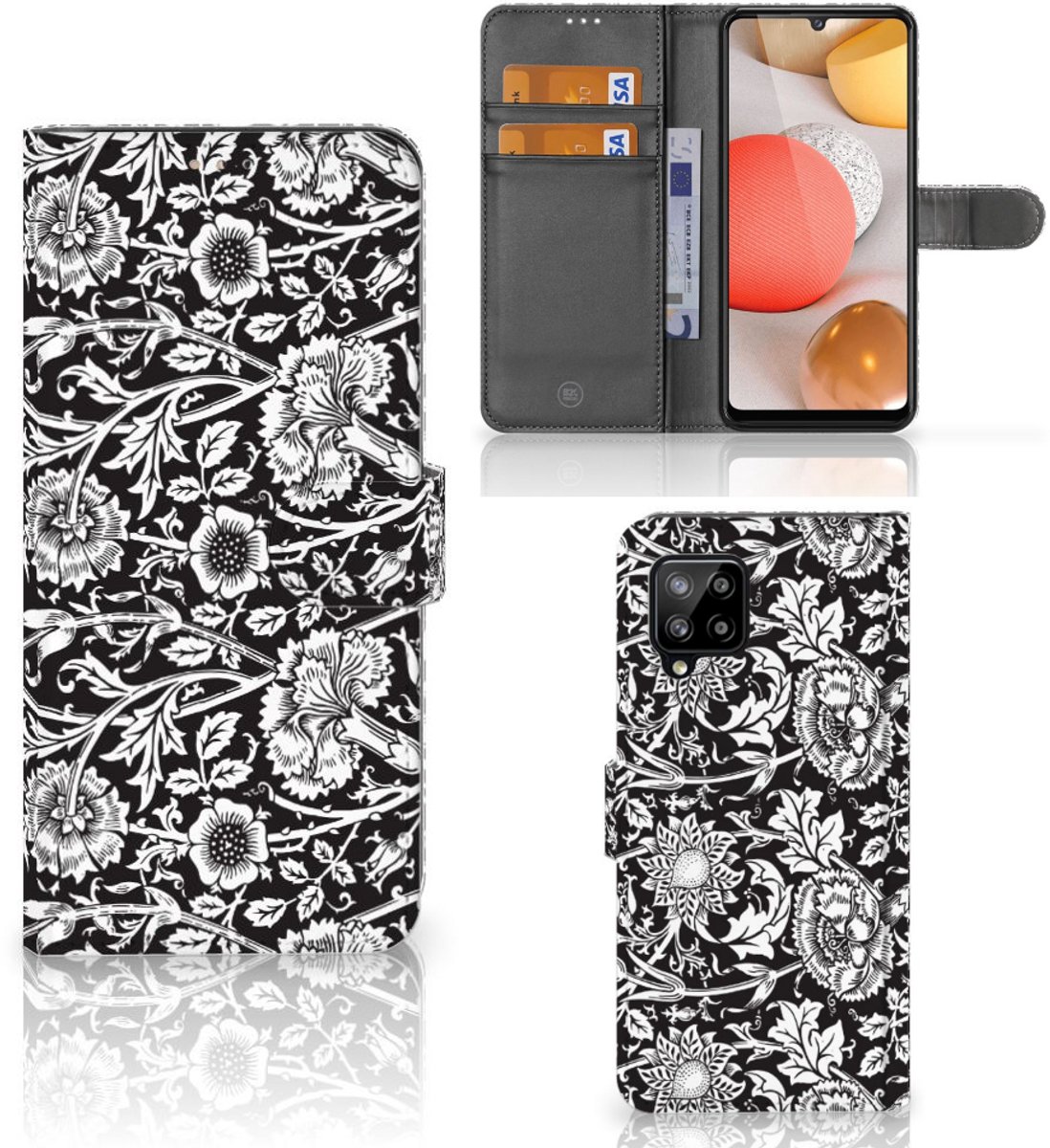 Samsung Galaxy A42 5G Hoesje Black Flowers