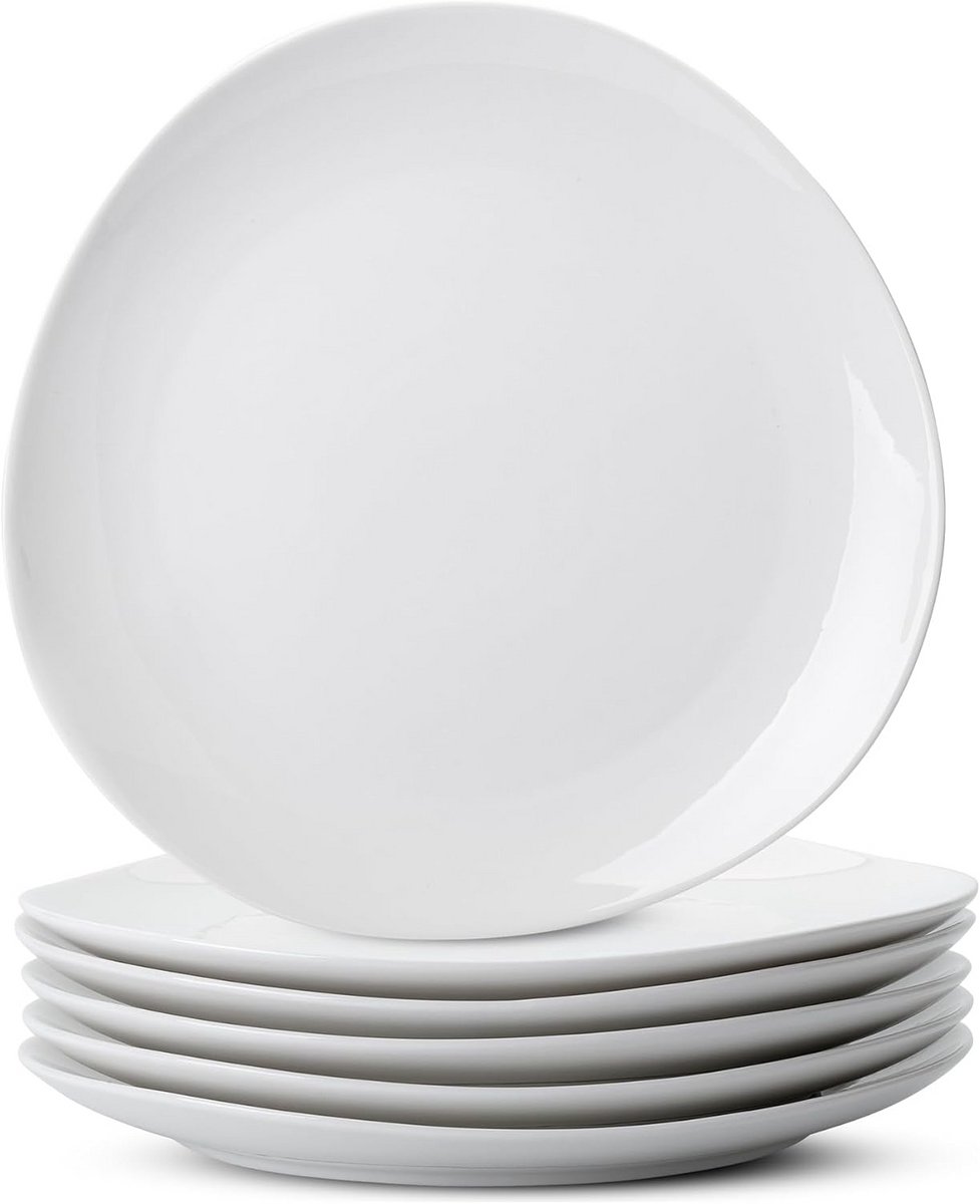 Set van 6 Witte Porseleinen Dinerborden - 25,5 cm - Elegante Bordenset voor Elke Maaltijd