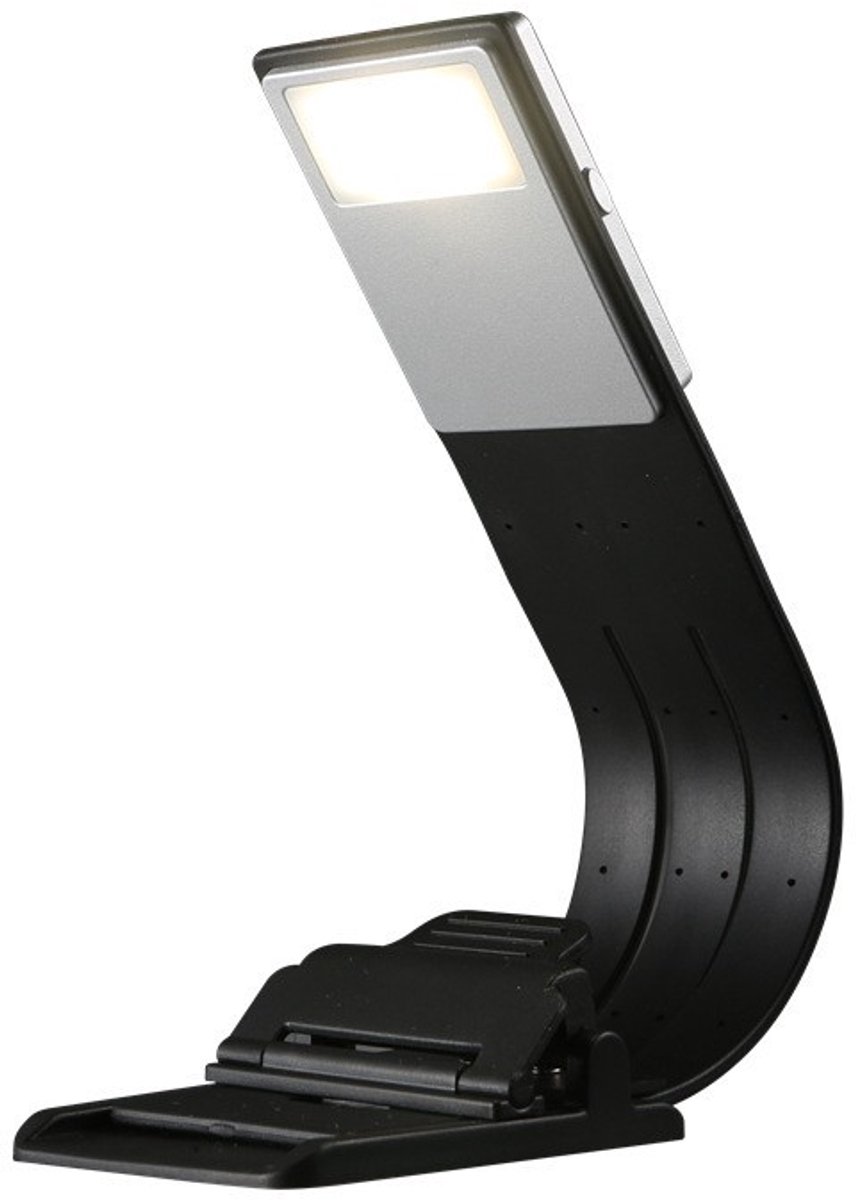 USB-oplaadbaar leeslampje met bladwijzerfunctie, flexibele LED-clip, geschikt om te lezen.