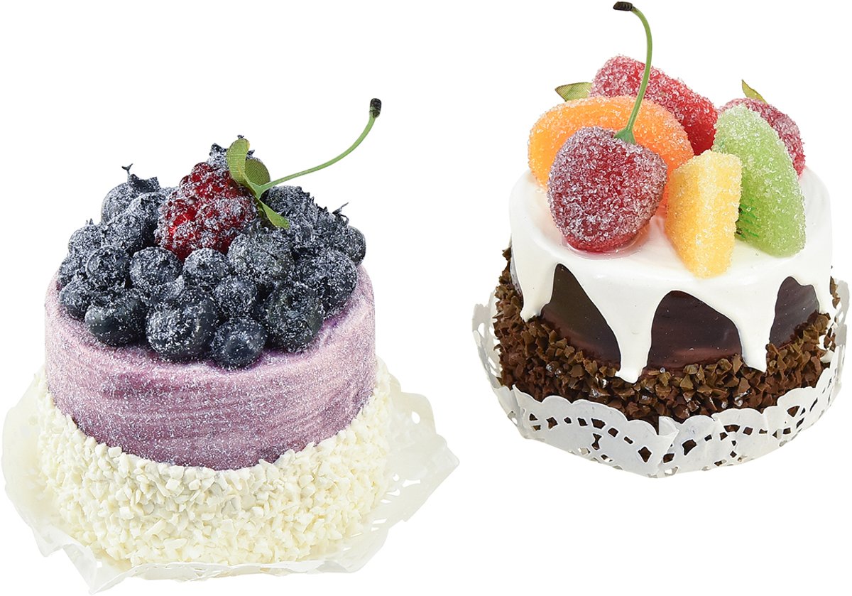 Decoratieve taartjes met fruit, kunstmatige taartreplica's, etalagedec