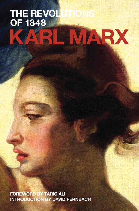 Boekomslag van 'The Revolutions of 1848' van Karl Marx, met een profiel van een vrouw.