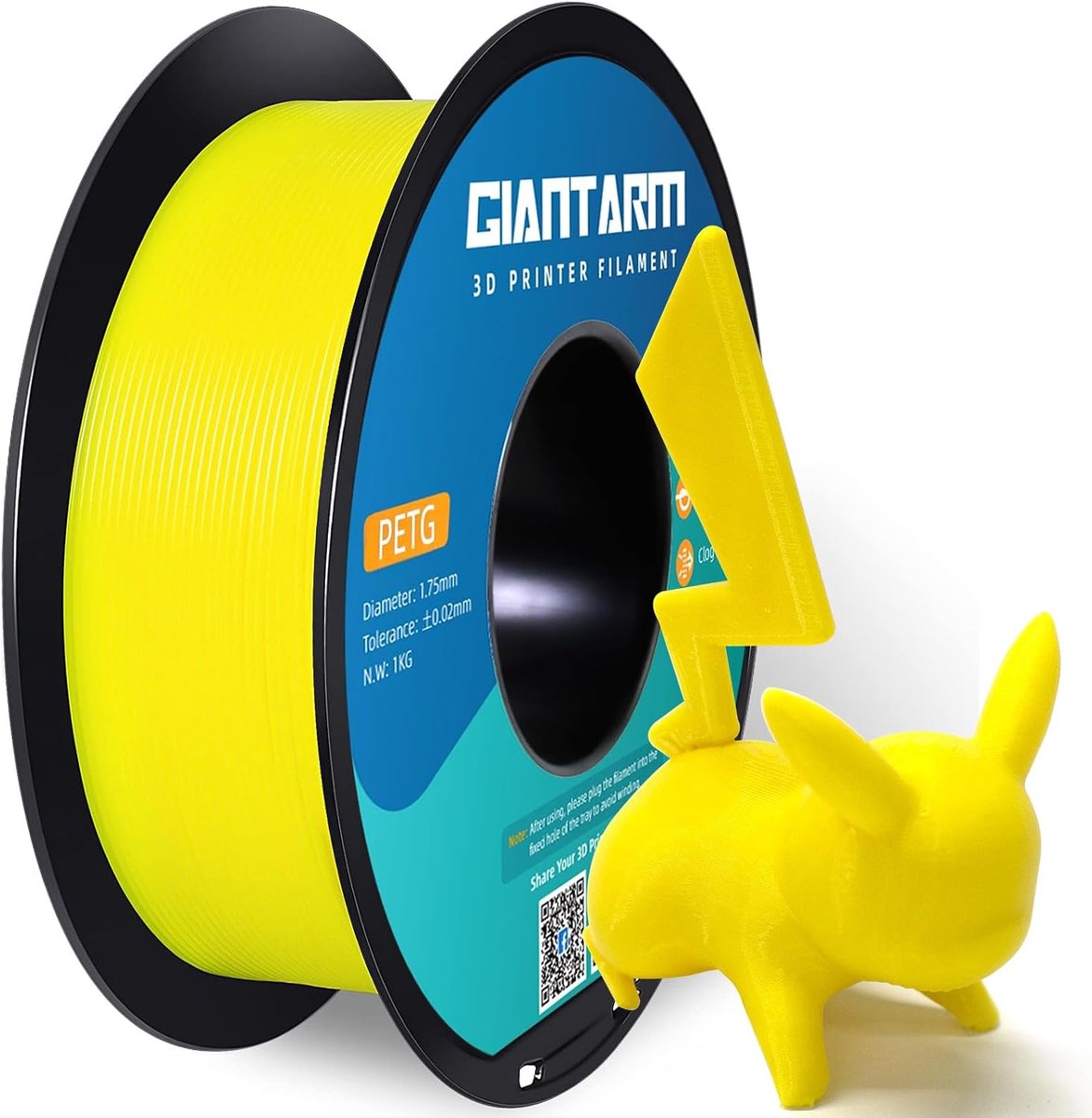 PETG Filament voor 3D-printer, 1,75 mm, Nauwkeurigheid +/- 0,02 mm, 1 kg, Geel