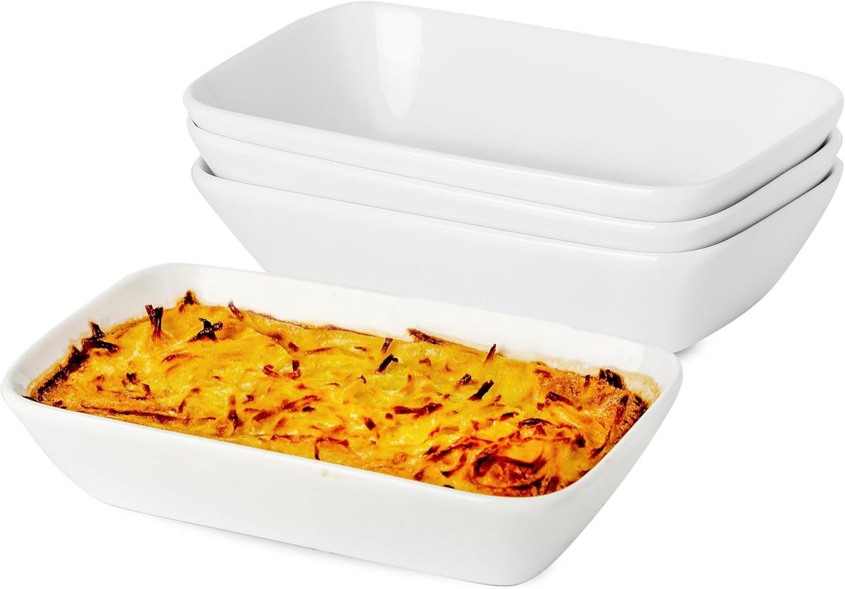 Keramische ovenschaal set van 4 - 350 ml ovale bakvormen voor 1 portie