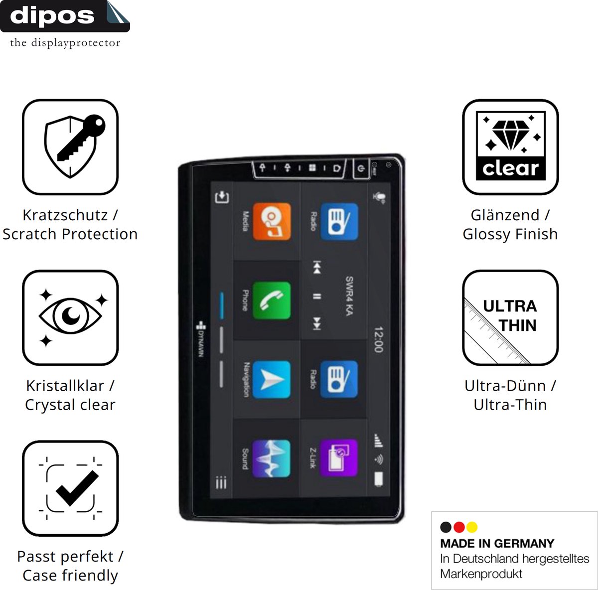 dipos – 2x Beschermfolie geschikt voor Dynavin D9-RNCL 9 Zoll | Krasbestendige & heldere Screenprotector Ultra-Thin