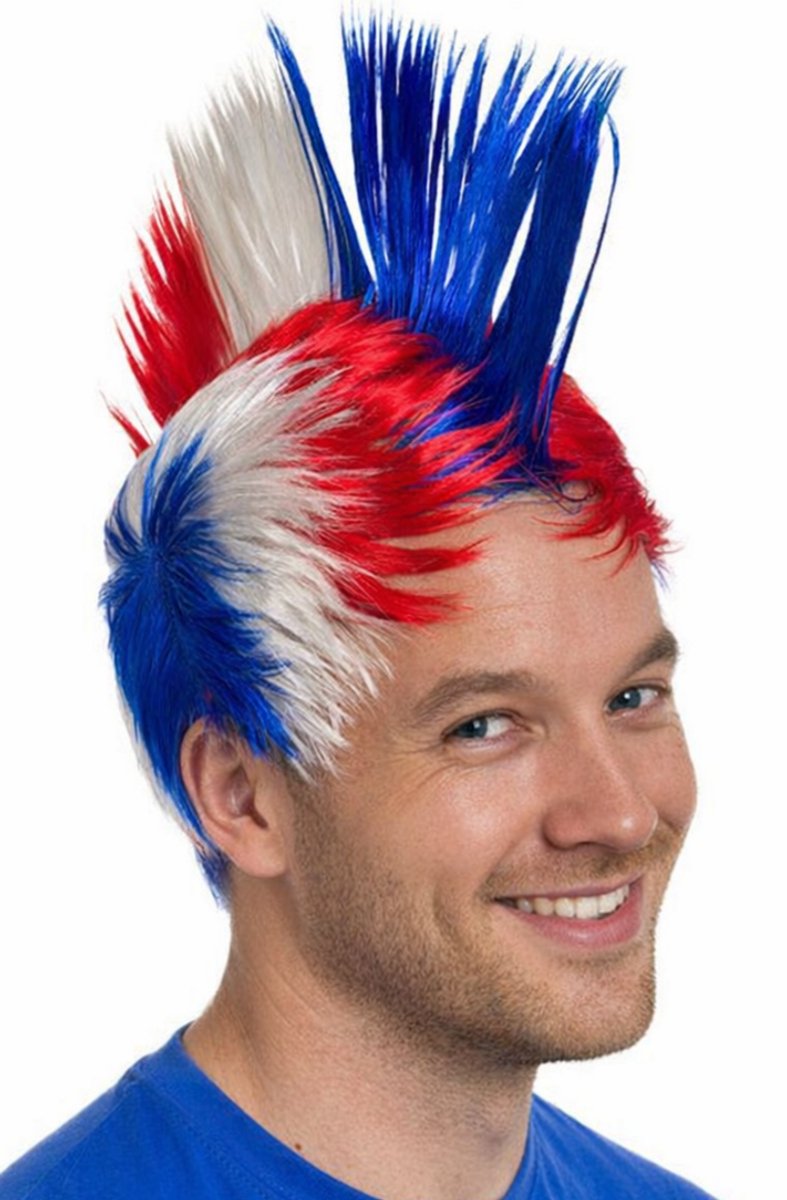 Pruik Hanekam rood-wit-blauw Volwassenen Vrouwen Wit / Blauw / Rood Koningsdag Maat One size