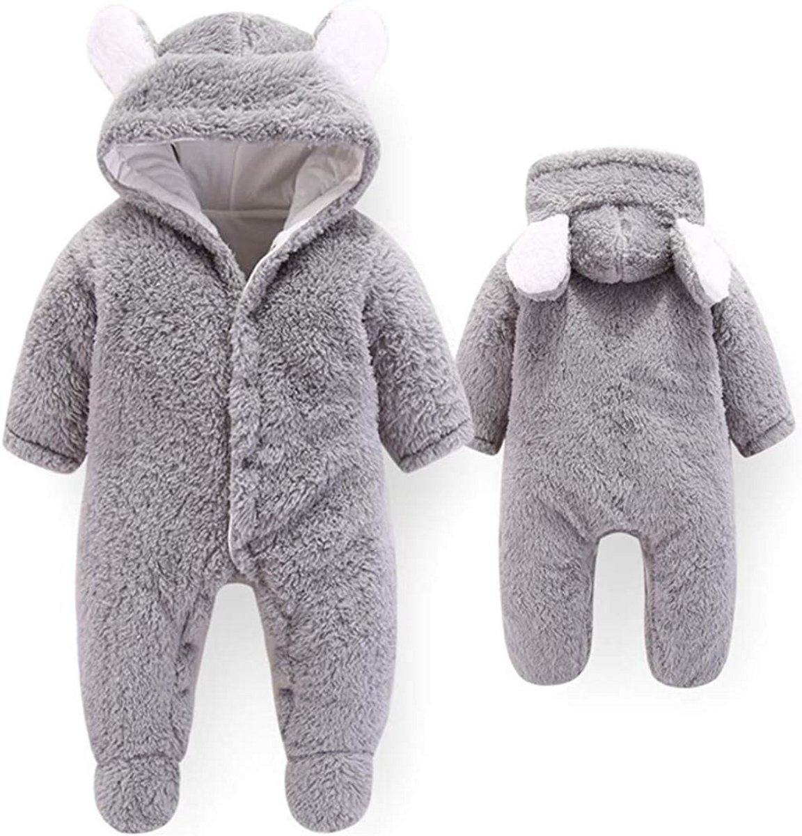 Winter fleece sneeuwpak voor baby's met capuchon en cartoon ontwerp