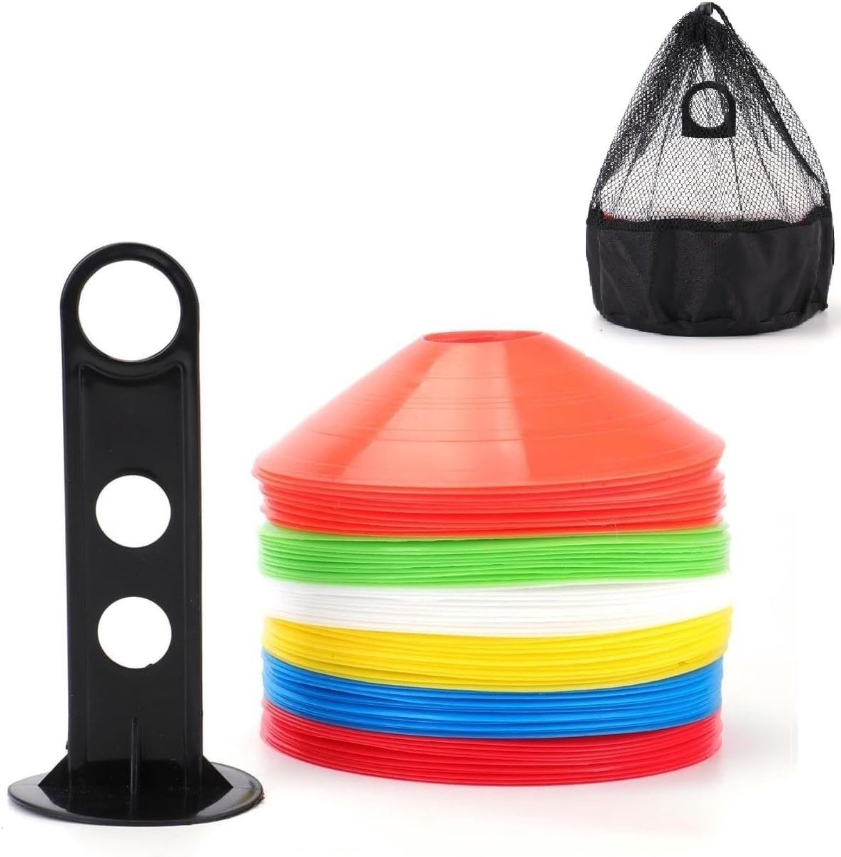 60 Pack Marker Cones Set voor Sporttraining - Inclusief Houder en Tas - Geschikt voor Voetbal, Hockey, Agility