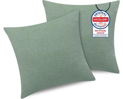 Set van 2 kussenslopen 80 x 80 cm van 100% gewassen katoen met ritssluiting - Superzacht en duurzaam - Effen groen