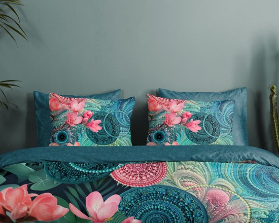 HIP dekbedovertrek mandala�s en bloemen - Lits jumeaux 240x200/220 cm - Petrol - 100% Katoen satijn van Merkloos — afbeelding 3