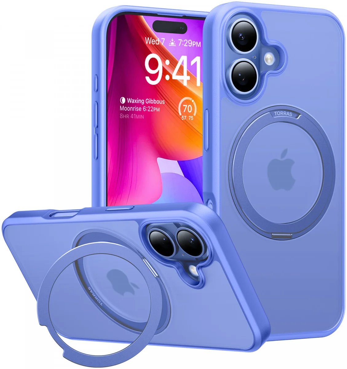 TORRAS Hoesje Geschikt voor Apple iPhone 16 - UPro Ostand Pro - Compatibel met MagSafe - Back Cover met Magneet - 360° Draaibare Ring Standaard - Blauw
