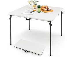 COSTWAY Klaptafel, vierkant, 86 x 86 cm, campingtafel, inklapbaar, tuintafel met HDPE-tafelblad en draaggreep, balkontafel voor 4 personen, draagbare eettafel voor keuken, tuin, camping, wit