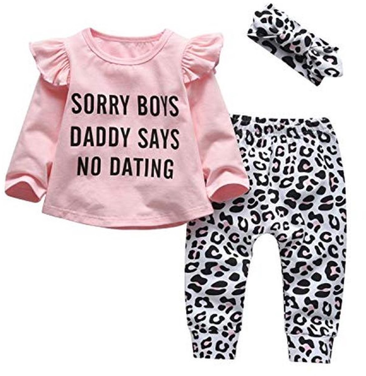 3-delige baby meisjes outfitset met lange mouwen, casual broek en hoofdband voor 18-24 maanden