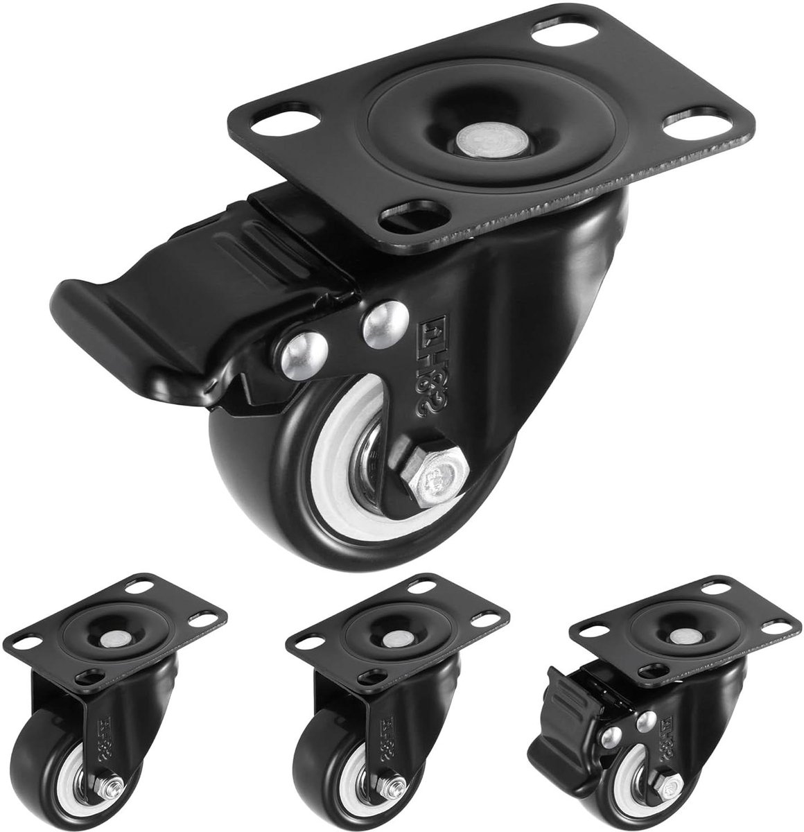 Allecto - Wielframe zwenkwielen - Meubelwielen - Rubber - 50 mm - Rem - Dubbele kogellager - Transport - Zwart - 4 stuks - Geschikt voor meubels