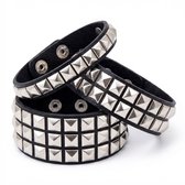 Set van 3 heren armbanden – zwarte PU leren punk armbanden met zilveren studs