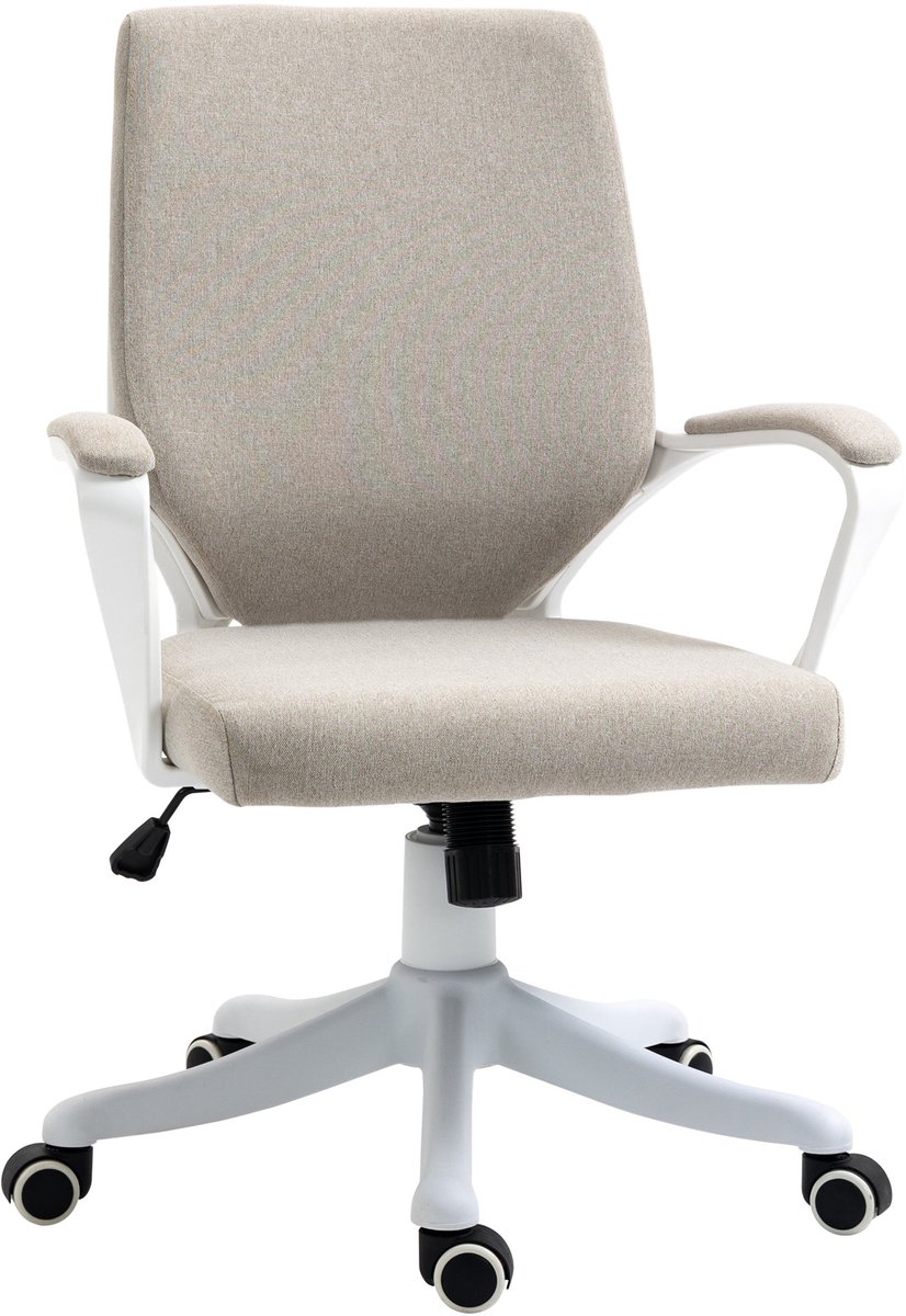 Merax Ergonomische Bureaustoel Beige - Met Armleuningen - Met Lendensteun - Hoogte Verstelbaar 44-52 cm - Draaistoel Met Wielen - Wipfunctie - Computerstoel Voor Kantoor En Thuiswerken - 62 x 69 x 92-100 cm