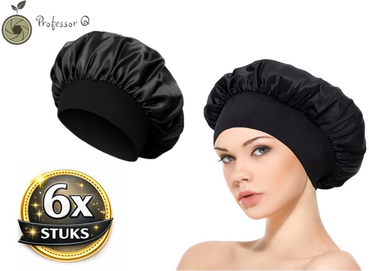 Professor Q Satijnen Slaapmuts - Slaapmuts - Satijn - Volwassenen - Dames - Satin Bonnet - Satijnen Bonnet - Met elastiek - Zwart - 6 stuks
