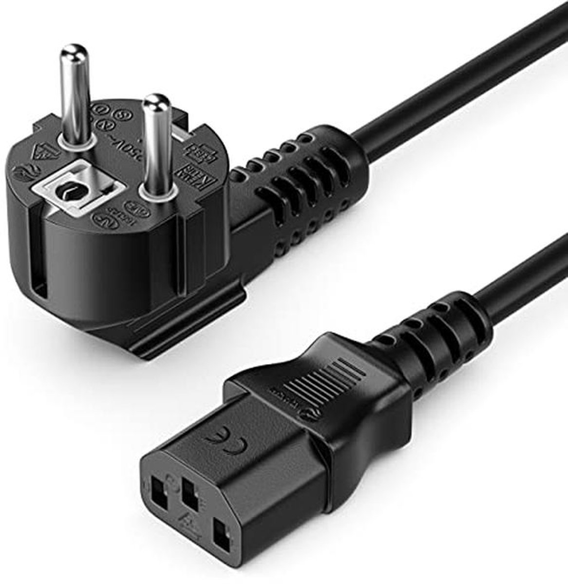 5m Voedingskabel voor Koude Apparaten met Haakse Veiligheidsstekker Type F - Geschikt voor PC, Monitor, Printer, Beamer - Zwart