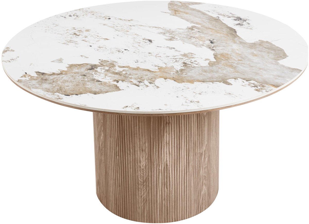 House Nordic Eettafel Athens - Rond Keramisch Wit/Bruin - Ø140x76cm