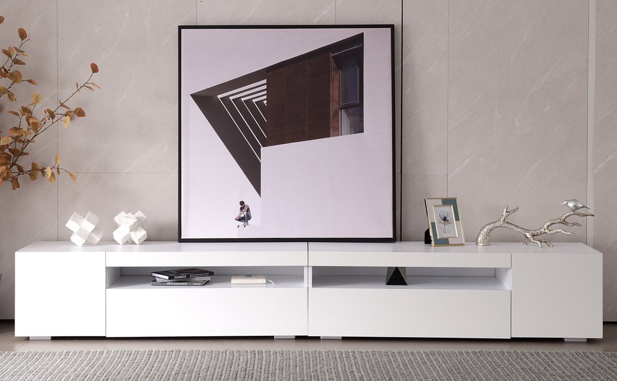 Wishdor Tv-Meubel - Variabele Ledverlichting - Symmetrisch Ontwerp - Moderne Stijl - MDF - Wit - 240 x 35,5 x 38,5 cm