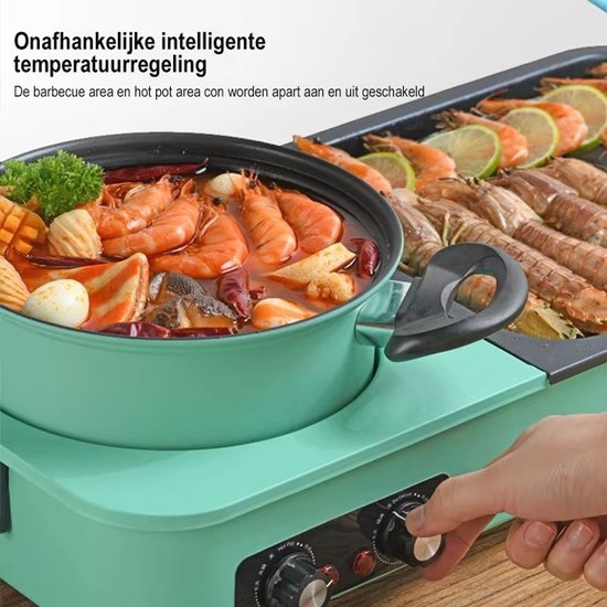 EAFC 3 in 1 Dual Aziatische Shabu HotPot - Hot pot - Funcooking - Grill - Gourmetten - Fondue - 2 tot 3 personen - 2000W - Anti Aanbak Laag - 20cm Lang — afbeelding 2