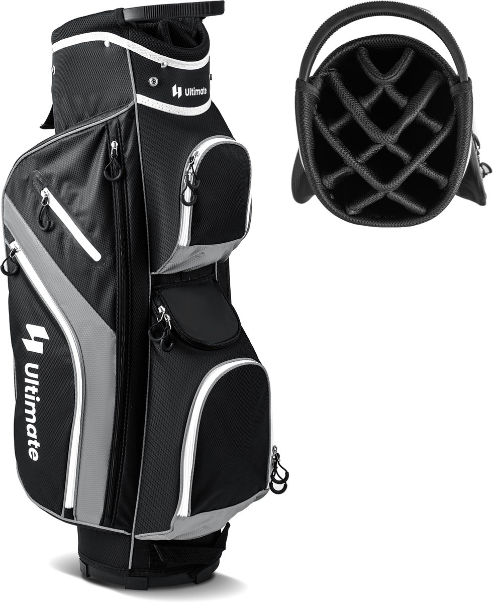 COSTWAY Lichte golftas, draagbare golftas met 14 onderverdelingen, golftas, waterafstotend, met regenhoes, 9 zakken, koeltas en parapluhouder, cadybag voor heren en dames