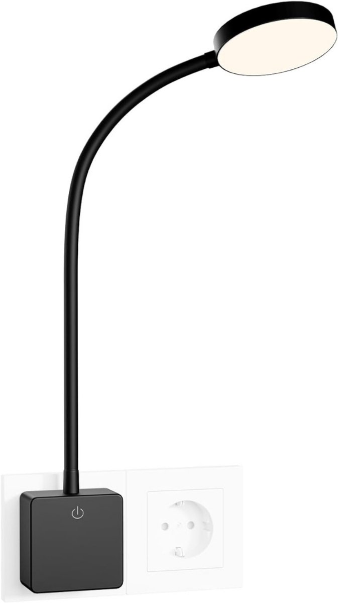 Aura® Nachtlampje - Wandlamp - Leeslamp - Zwart - 3cm x 6cm x 49cm